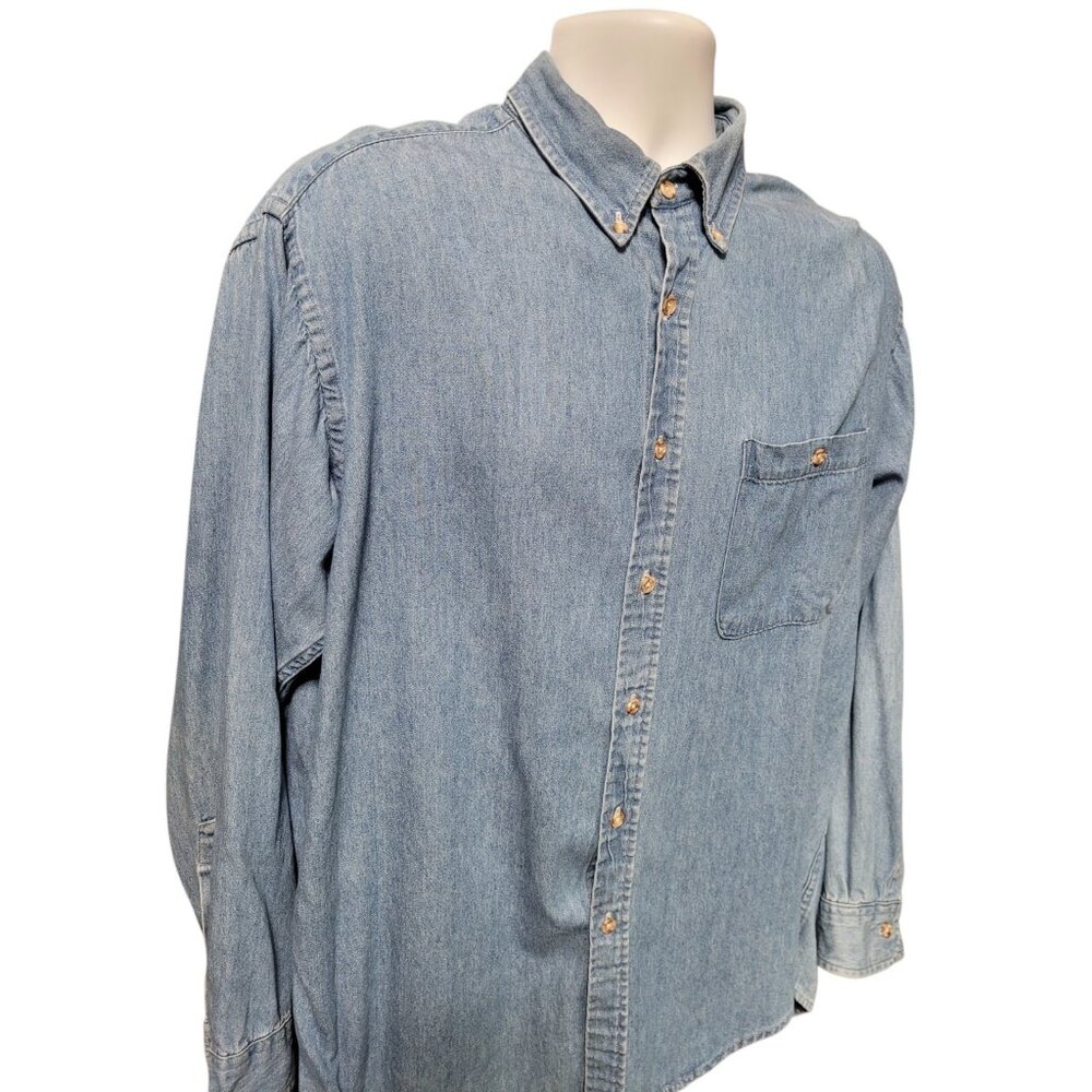 Arrow Blue Jeans Co Men’s Chambray Button Down Shirt 15.5 100% Cotton Light Wash - Picture 9 of 10